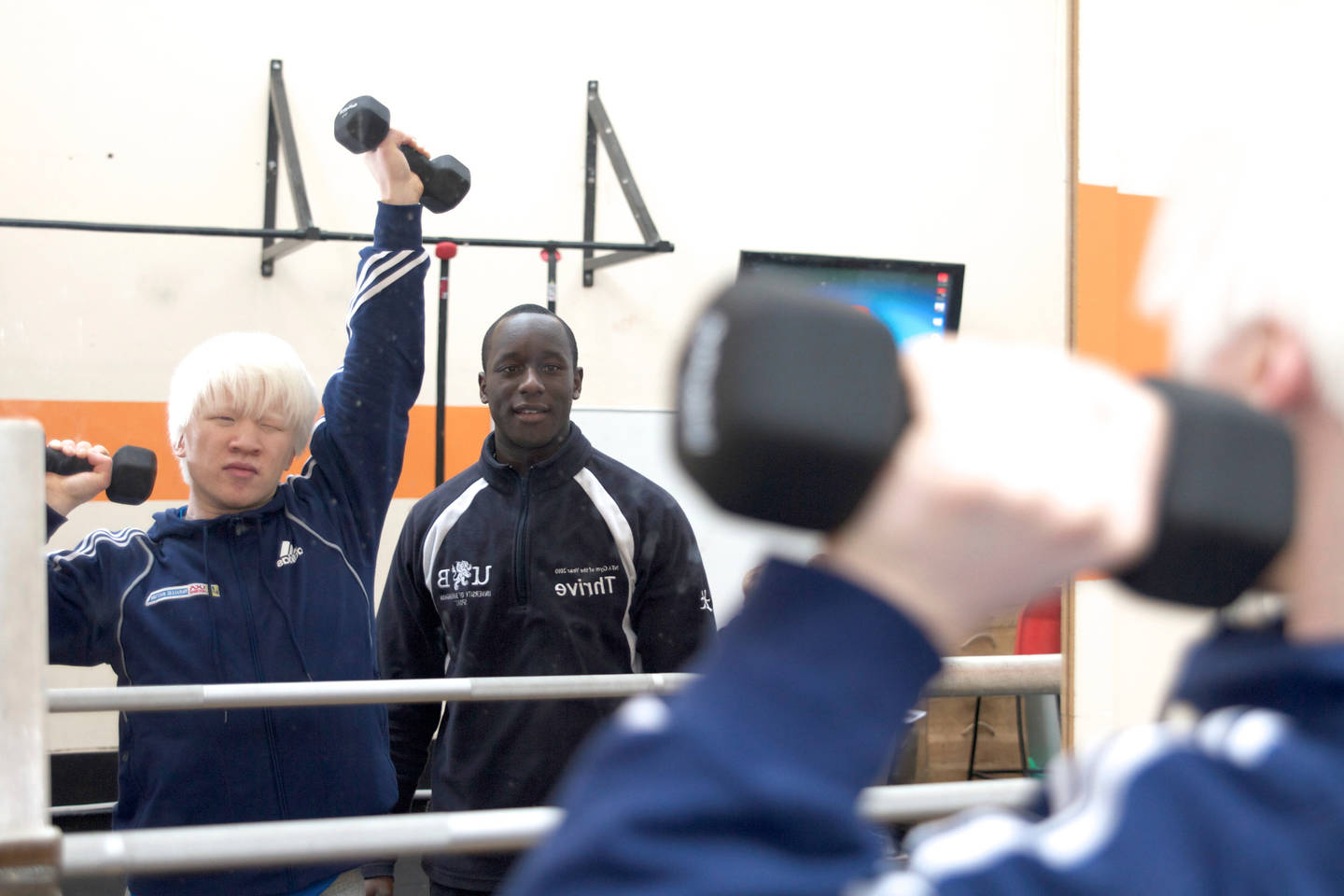 Visually impaired man with an instructor