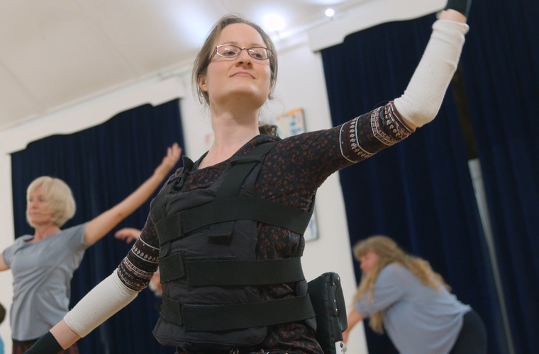 Hannah being active in a dance class