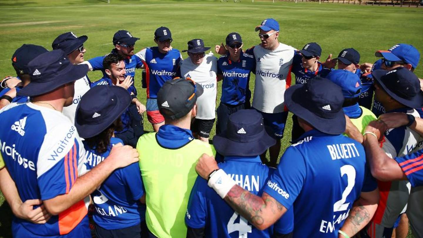 Image shows England visually impaired cricket team in huddle