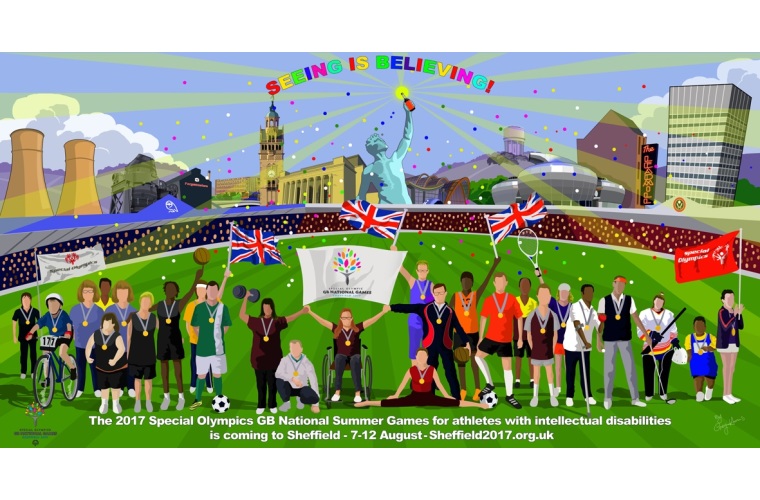 Mural shows athletes celebrating taking part in sport in Sheffield