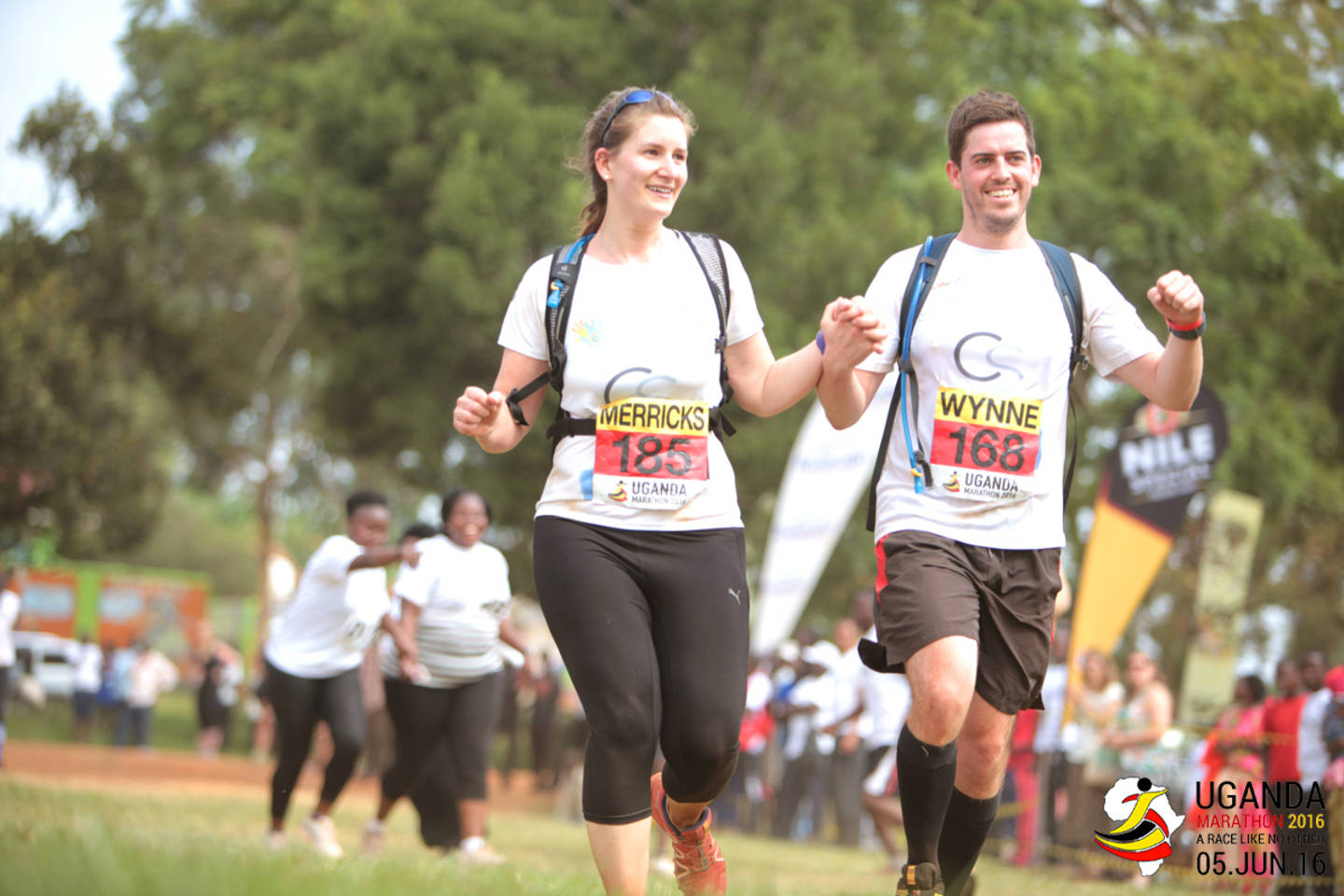 Philippa and husband-to-be Steven running the Uganda Half Marathon