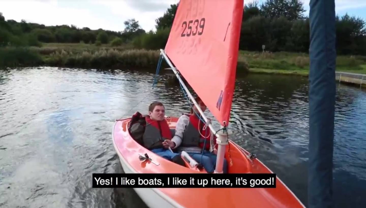 Participant taking part in sailing at Telford Sailability Club