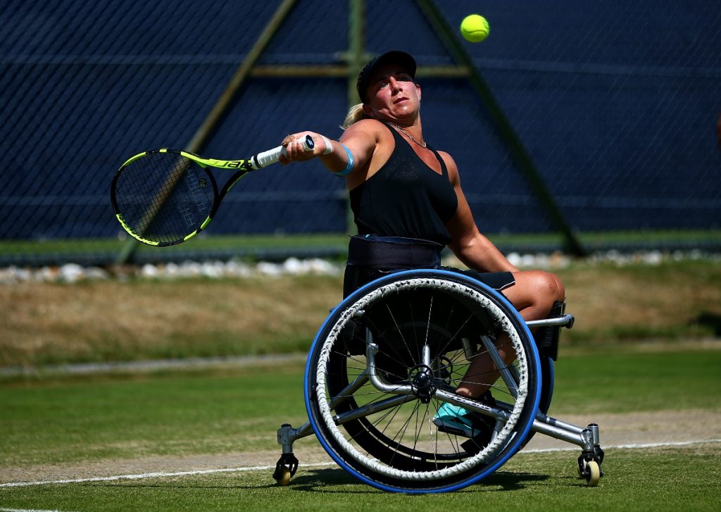 Lucy Shuker playing wheelchair tennis