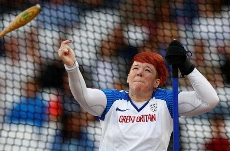 Jo Butterfield throwing club at World Para Athletics Championships 