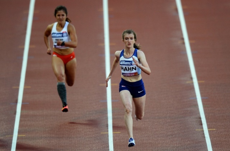 Sprinter Sophie Hahn competing in 100m race at World Para Athletics Championships