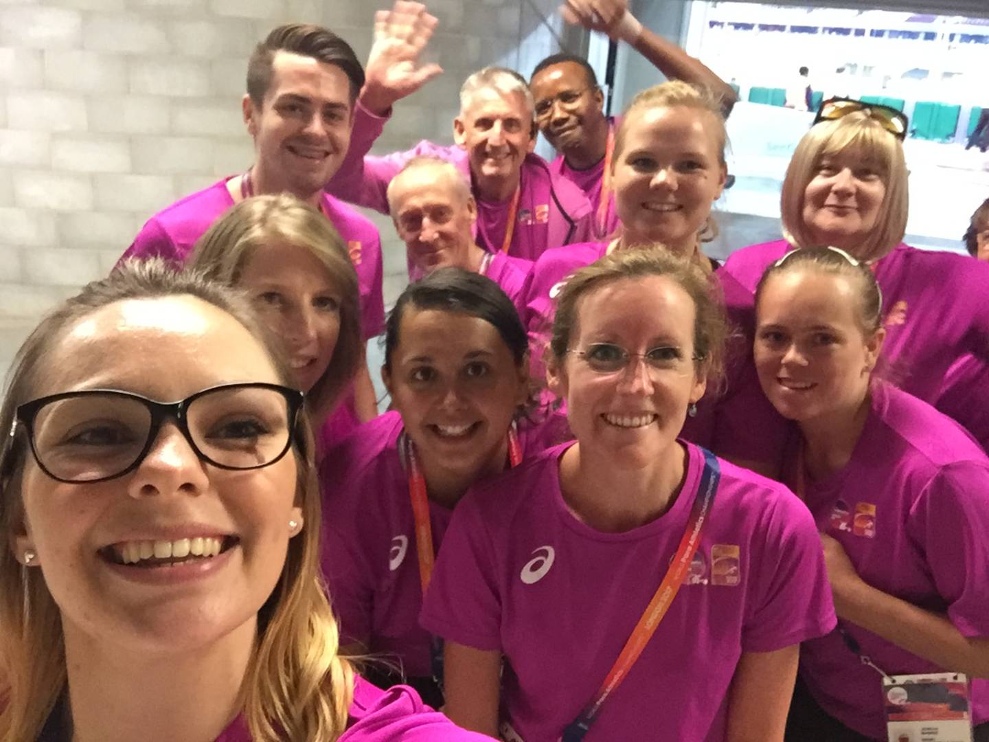 Talia Jones with fellow volunteers at the World Para Athletics Championships