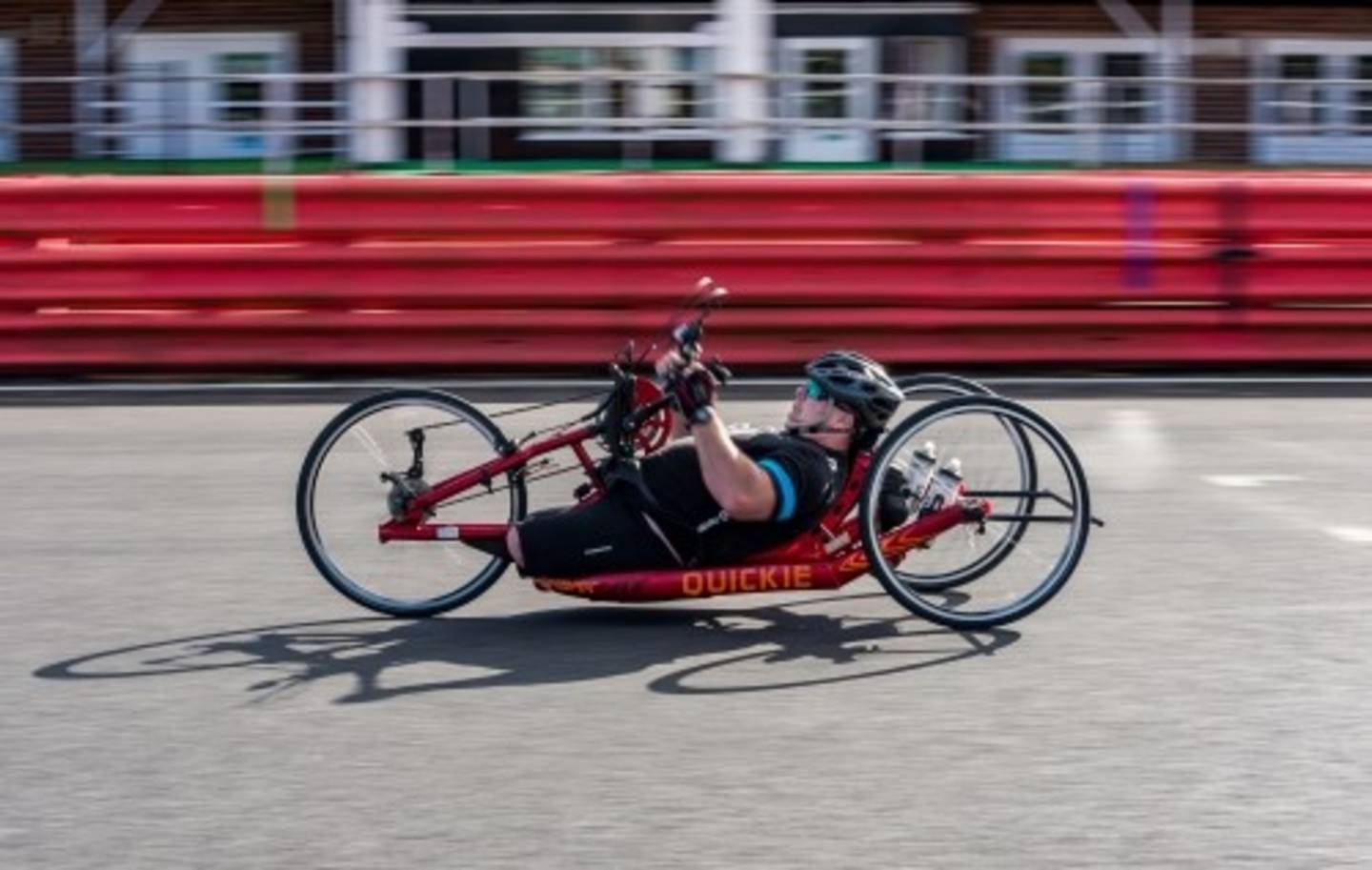 Gary hand cycling racing at Silverstone circuit