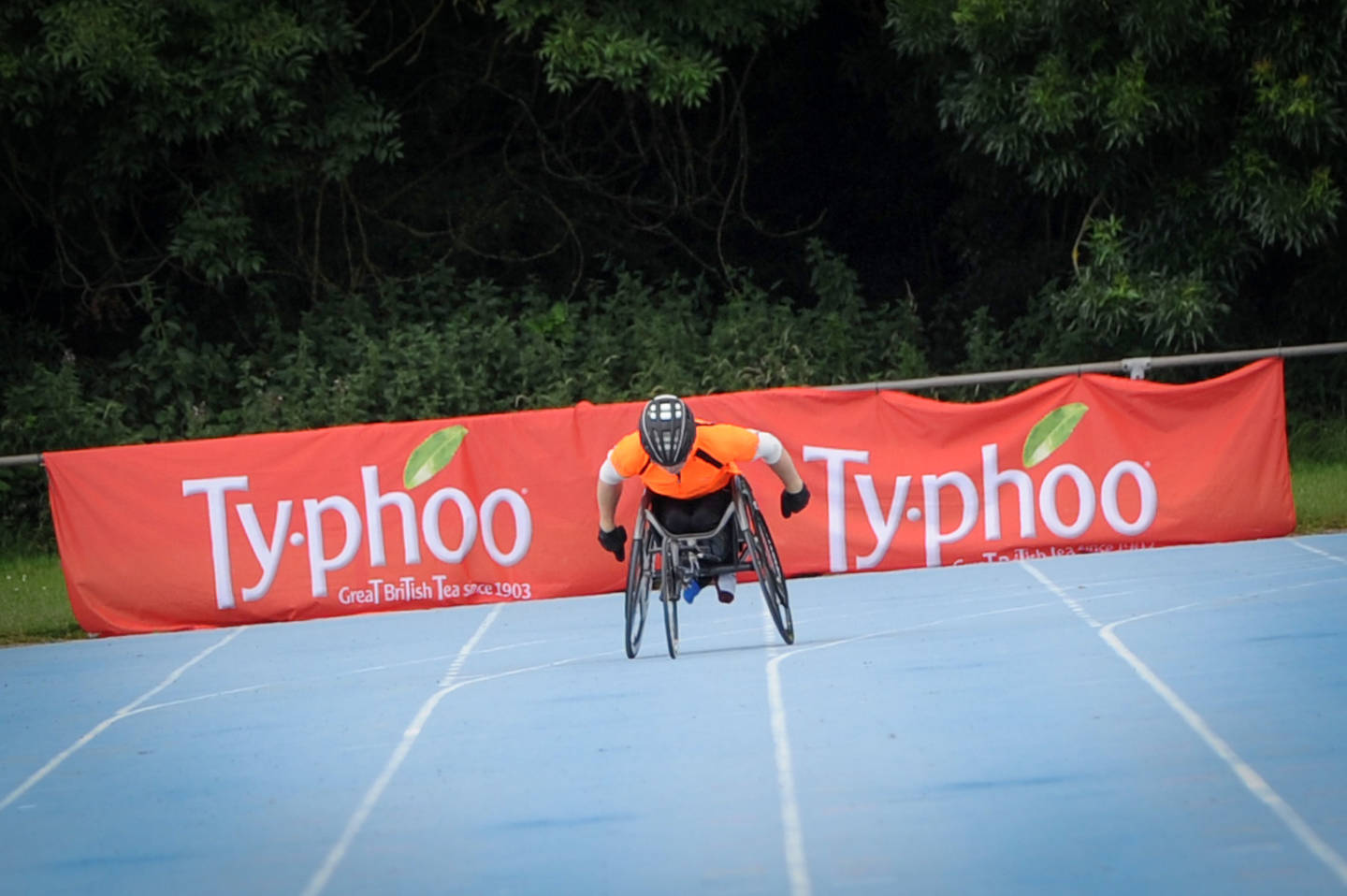 Wheelchair athlete competing. 