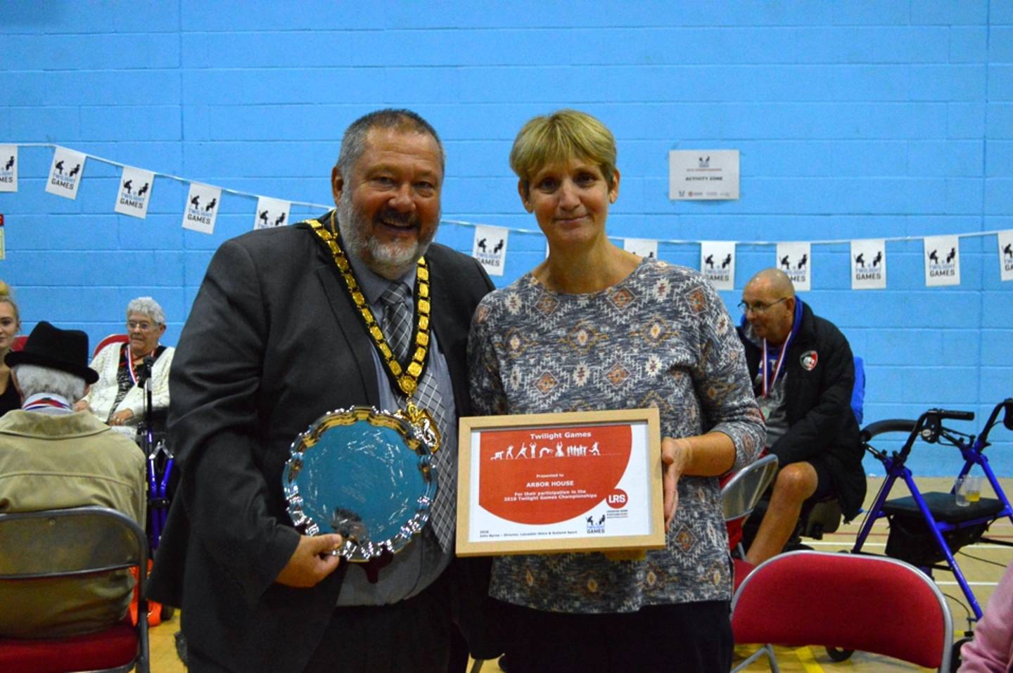 Arbor House (winners) Care Co-ordinator pictured with Mr Ozzy O’Shea, Chairman of Leicestershire County Council.