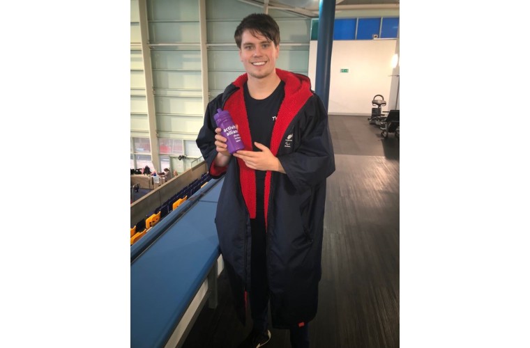 Tom Hamer with his purple water bottle