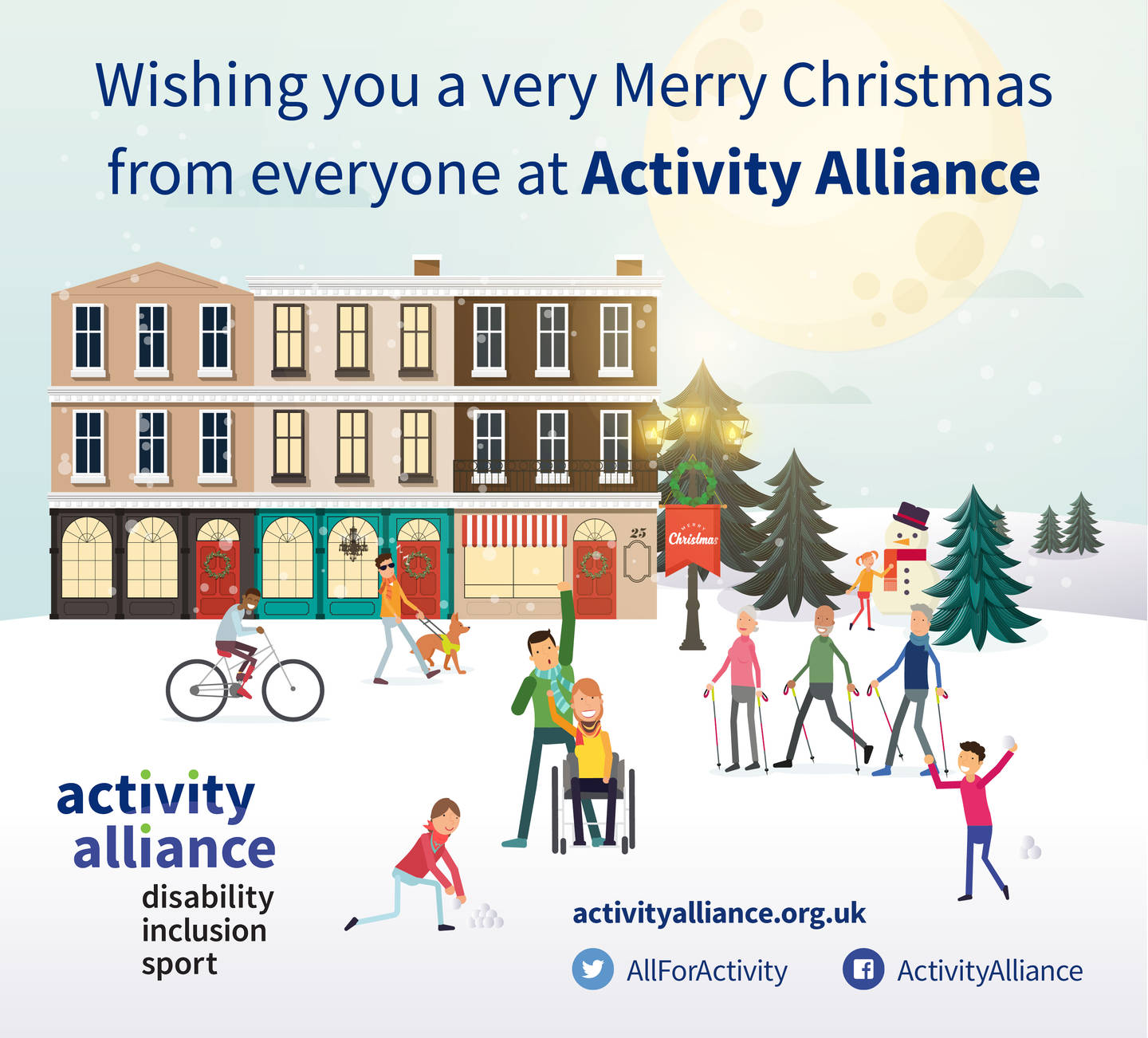 A Christmas illustration of people enjoying inclusive activity 