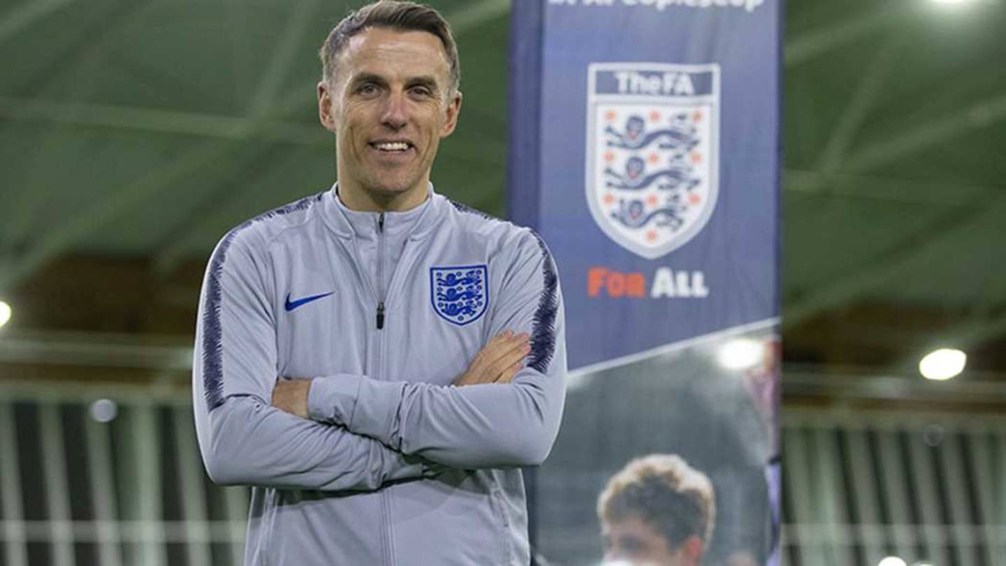 Head Coach of England women's football team, Phil Neville. Photo Credit FA