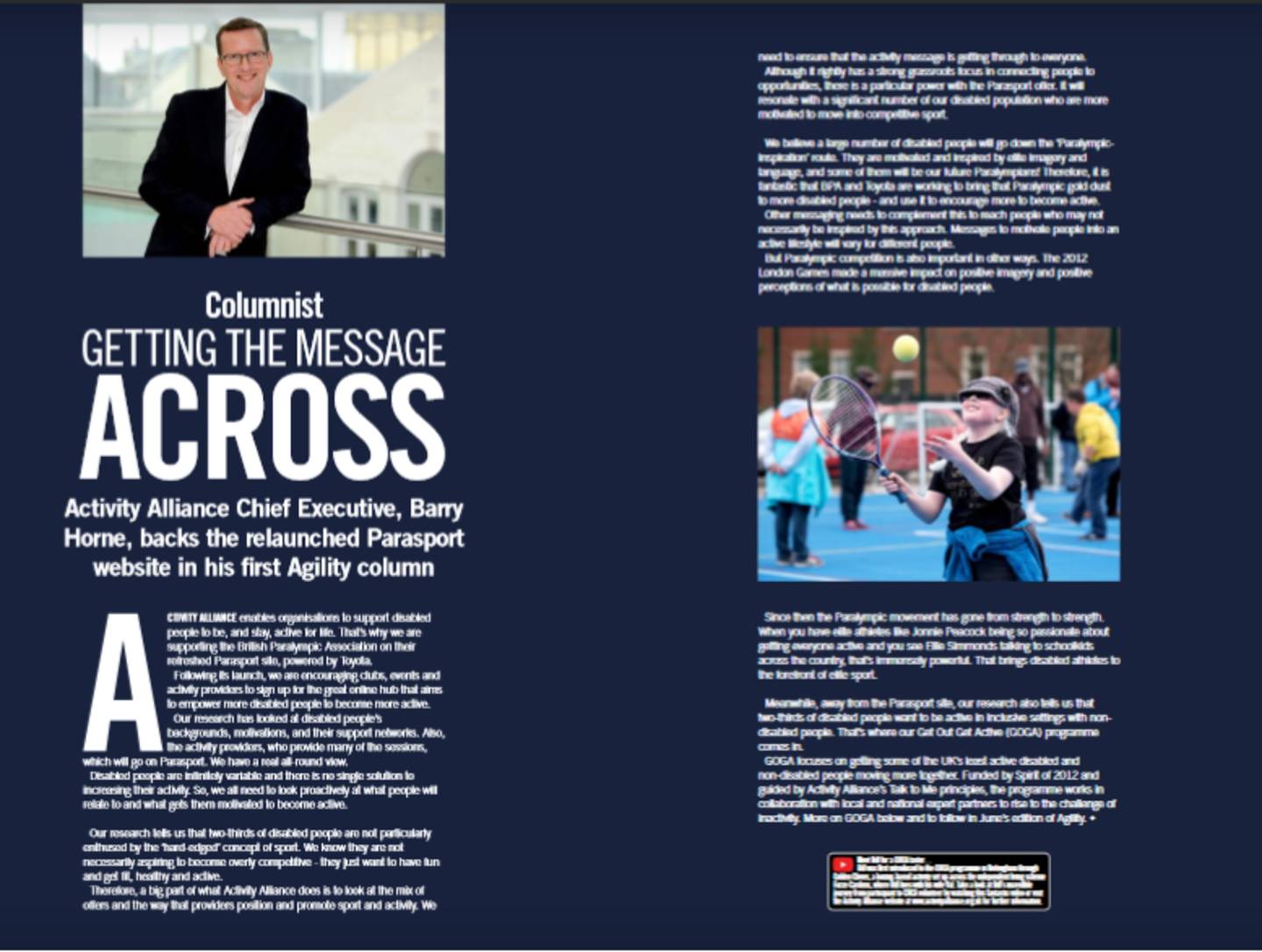 Barry Horne page in Agility Magazine