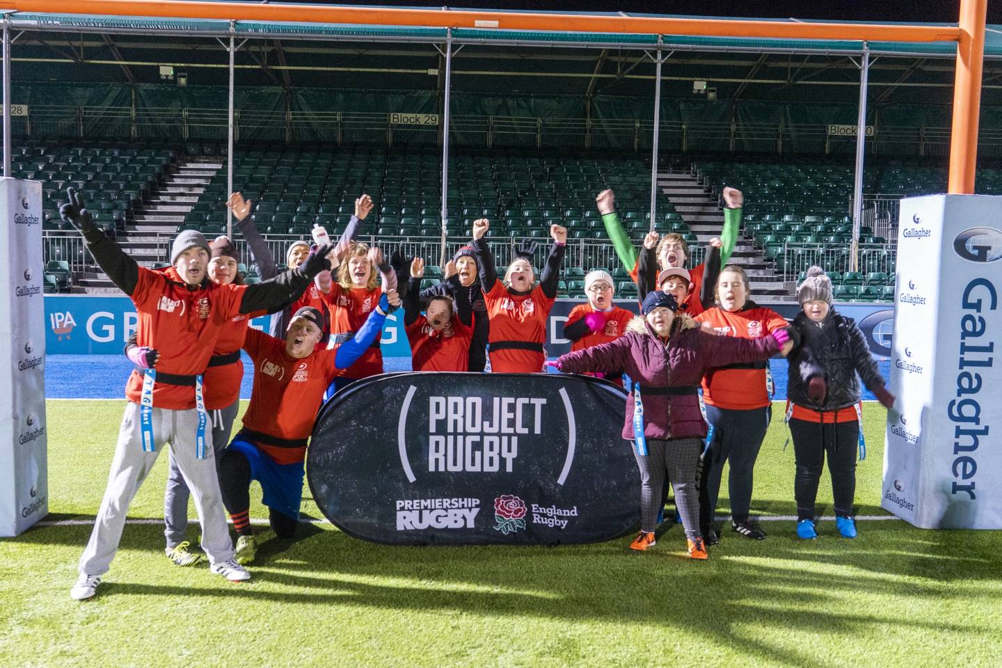 Group of young disabled people happy at Project Rugby session