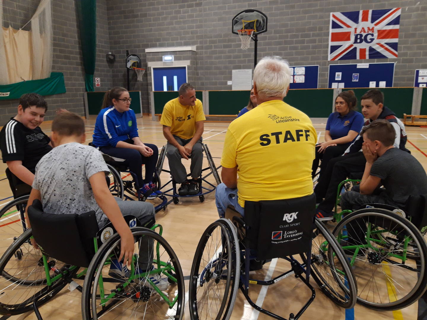 Adrian Marklew coaching wheelchair basketball session for GOGA in Lincolnshire