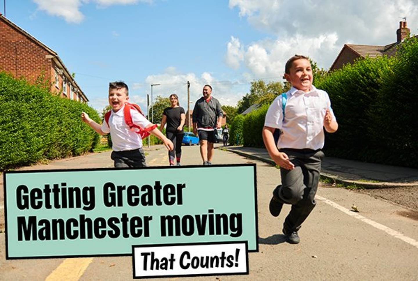 Young people running in the That Counts! poster