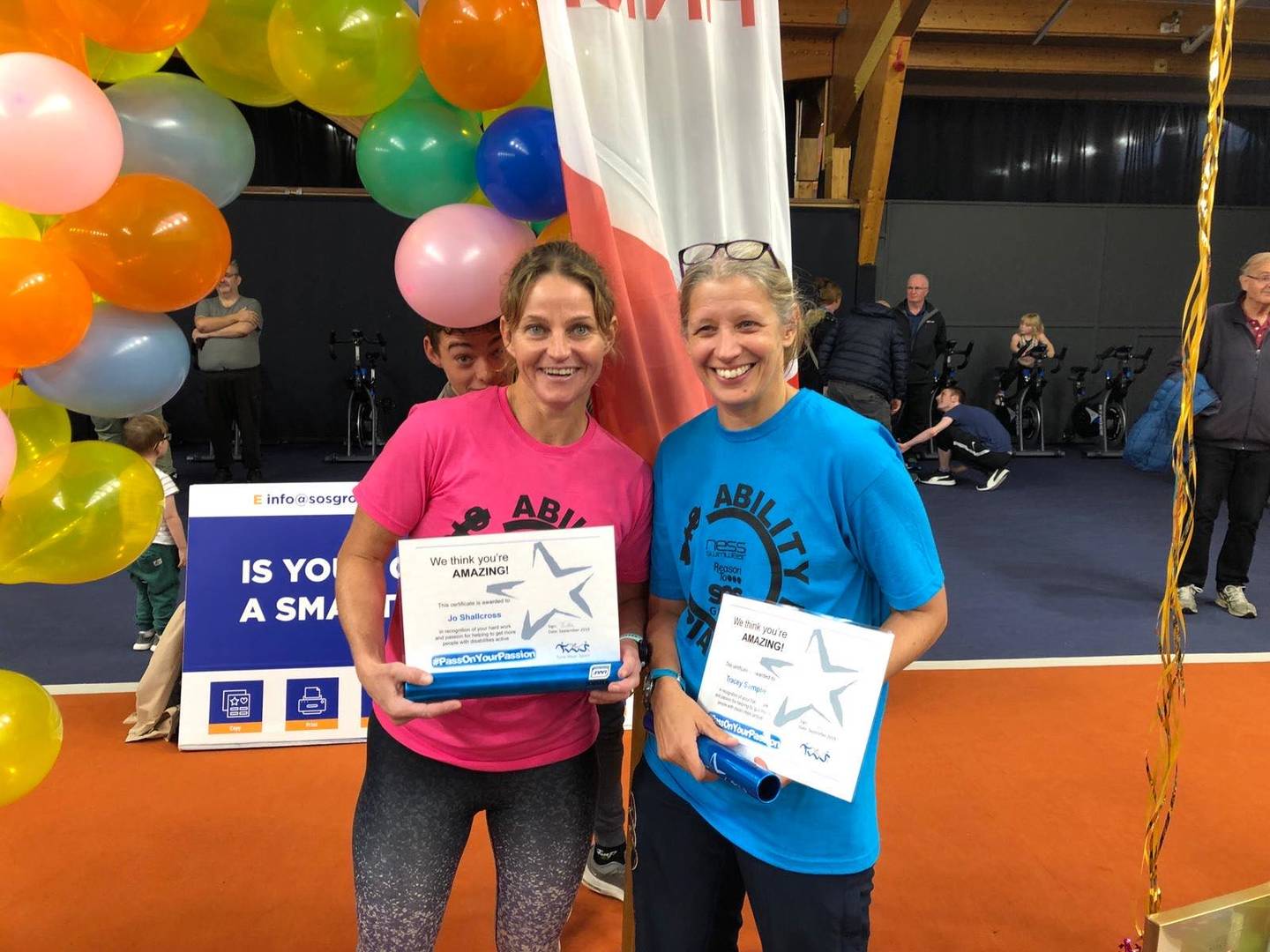 Jo Shallcross and Tracey Sample receiving Tyne and Wear Sport's Pass on Your Passion award.