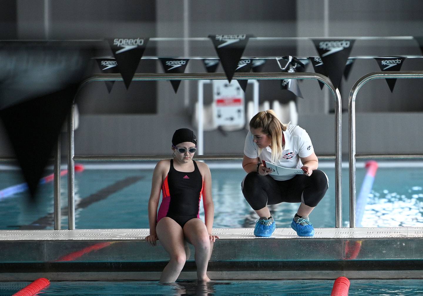 Alex at National Youth Swim Gala 2019 with a competitor 