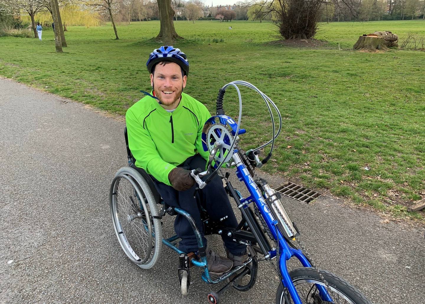 Ellis out on his hand-tricycle 