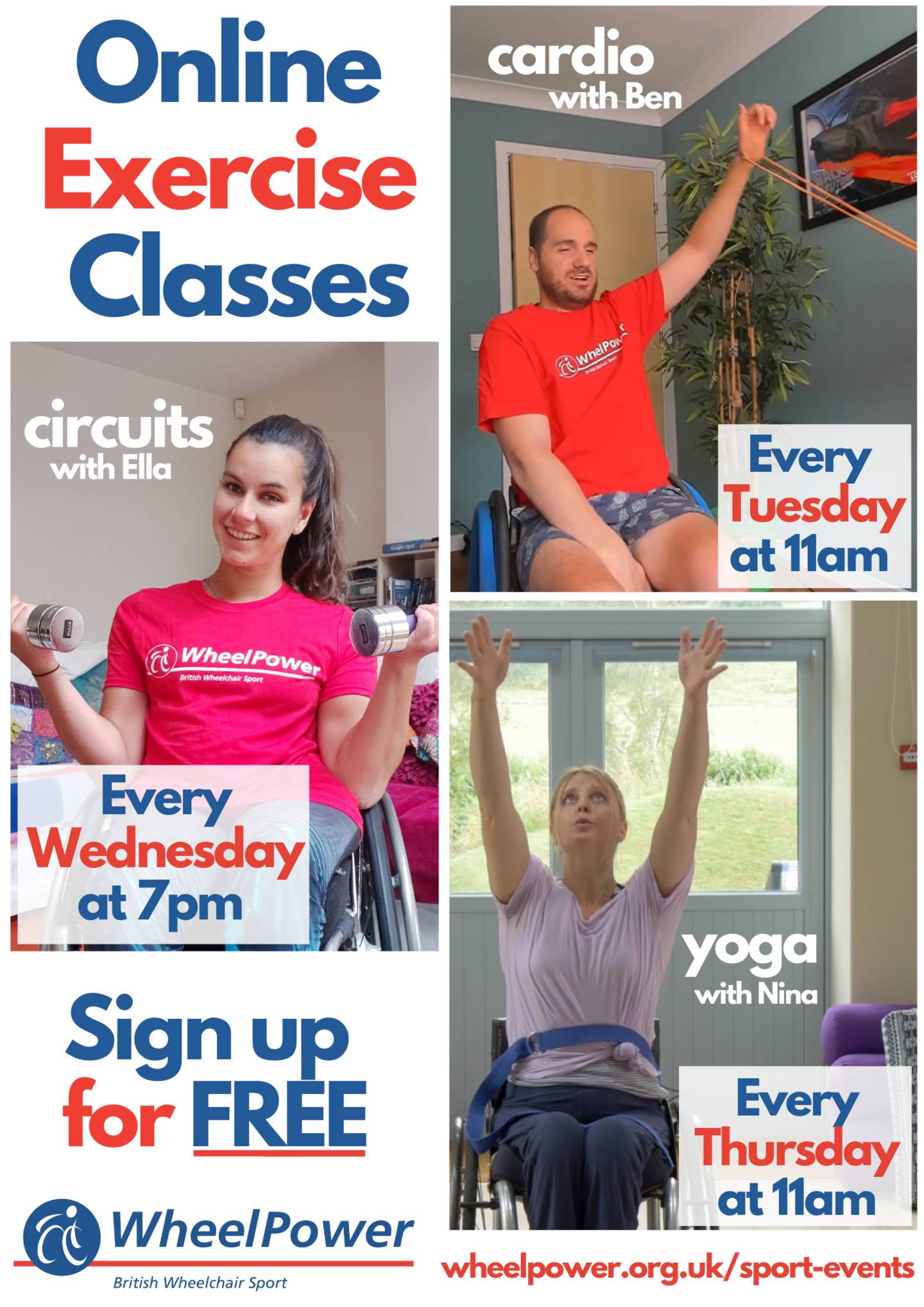 Poster of WheelPower's online exercise class instructors 
