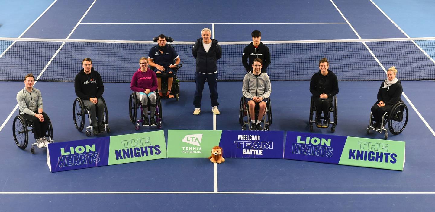 The Lionhearts team photo at British wheelchair tennis team battle event