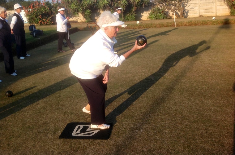 Lynette Zadrazil playing lawn bowls