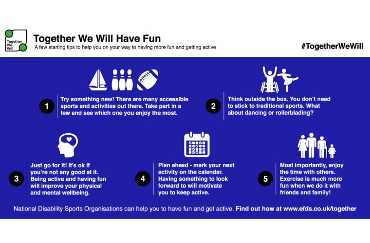 Image shows infographic showing five tips to help you have more fun being active.