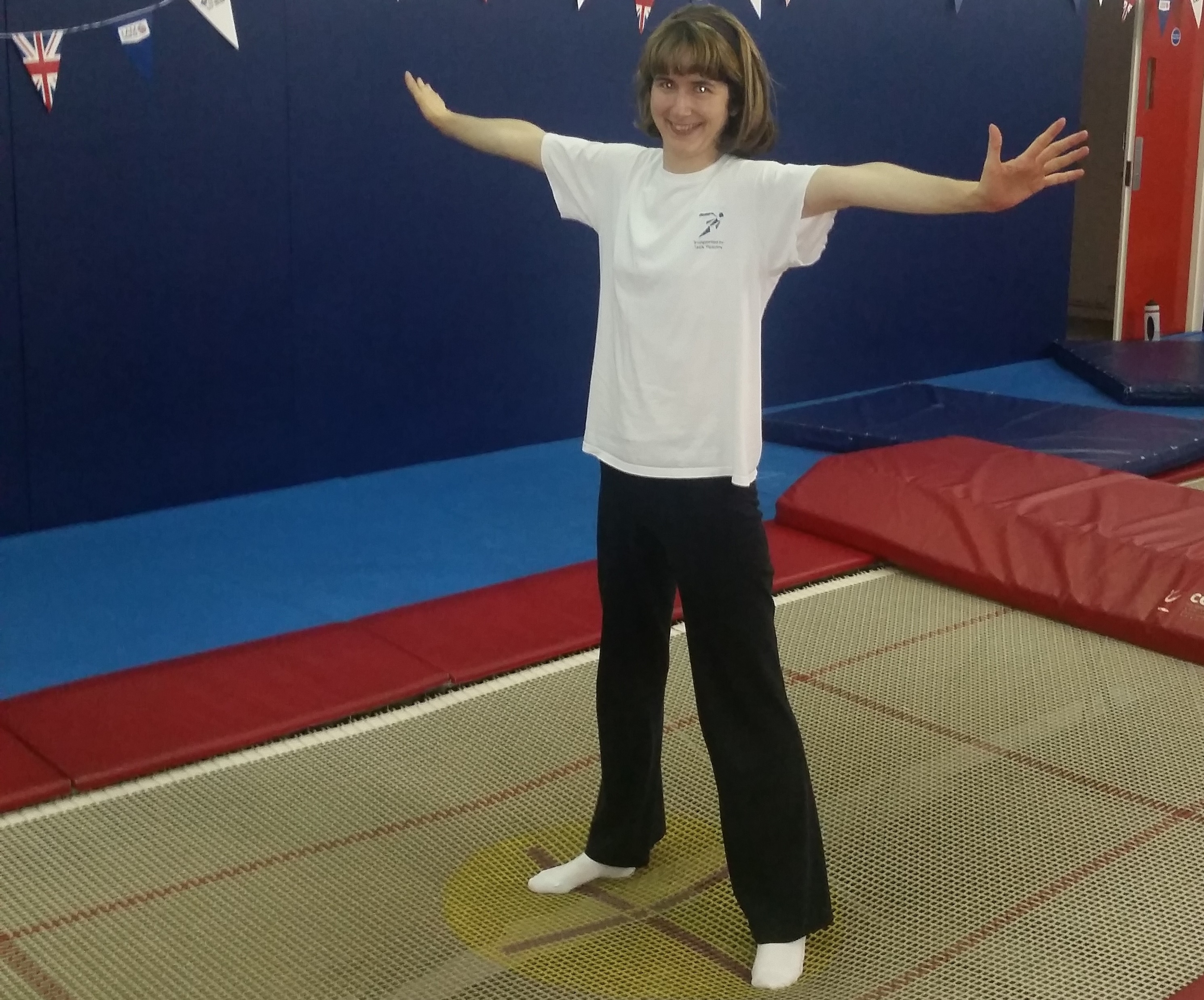 Catherine Scales on a trampoline