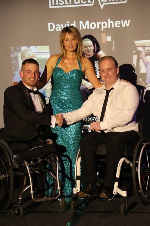 David receiving the Spirit of Instructability Award, with Joe Townsend, Para Triathlete, and Hilary Farmiloe, Head of Aspire Instructability.