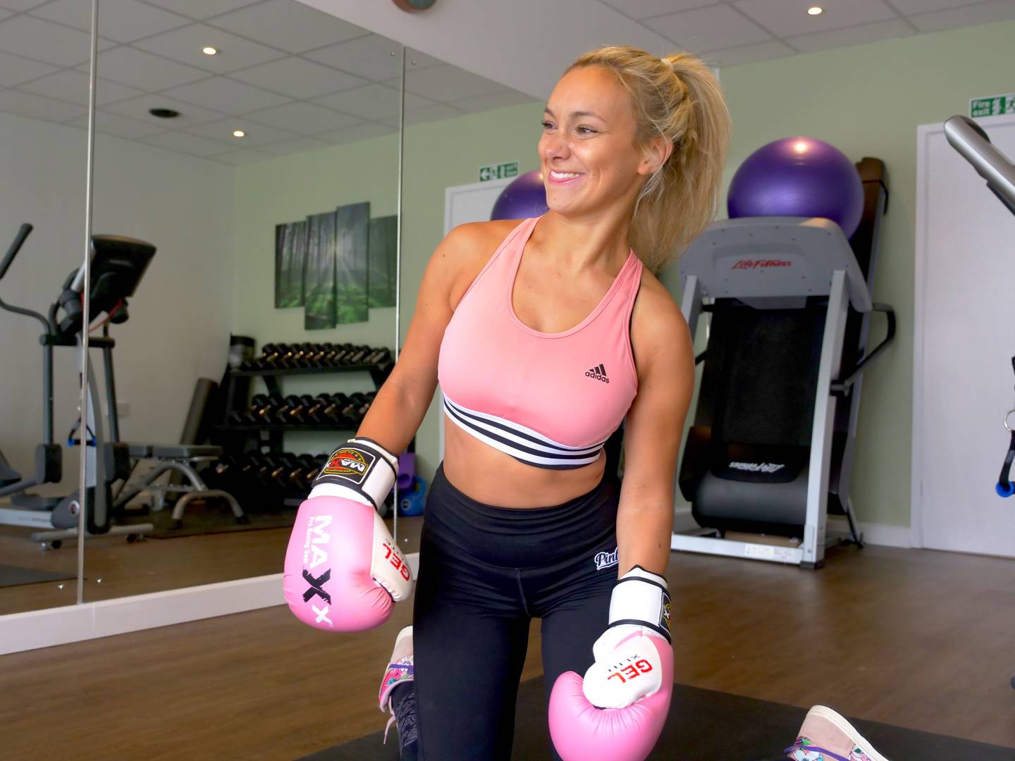 Kate Farley in gym boxing