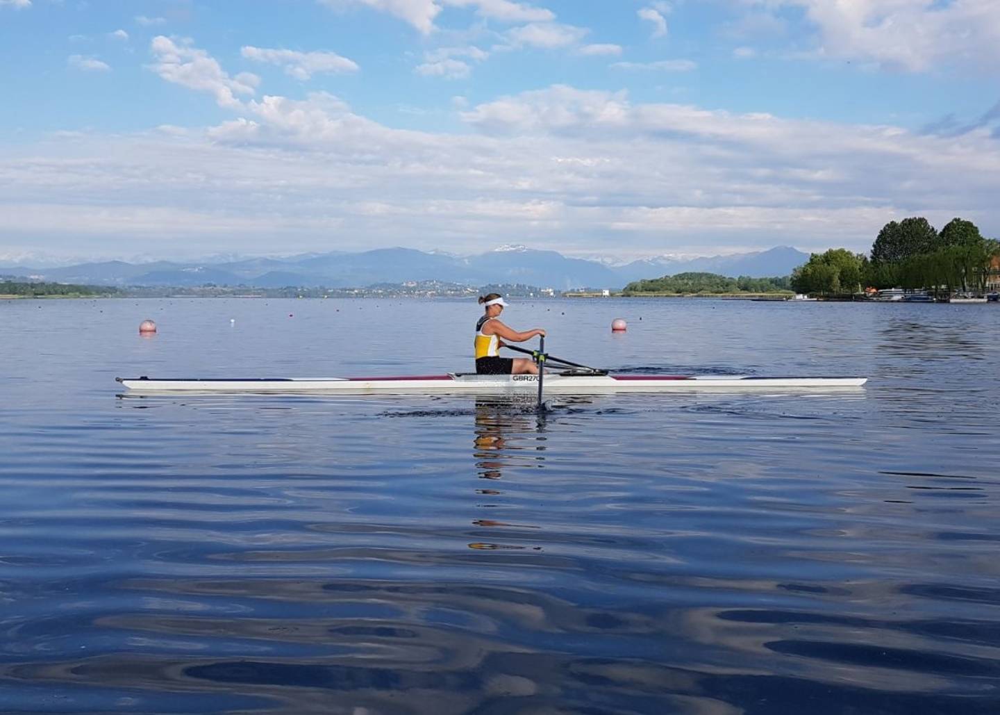 Sophie Harris on the water rowing