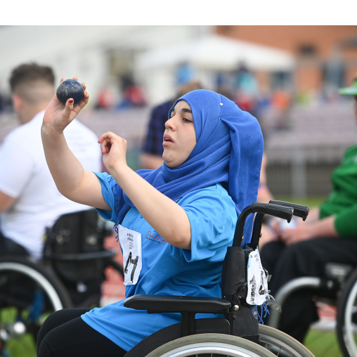 Junior athlete taking part in shotput at National Junior Athletics Championships 2019