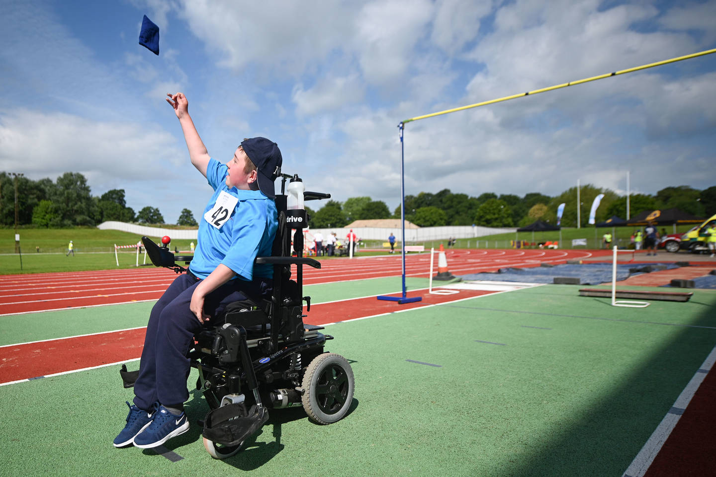 Athlete taking part in bean bag throw at National Junior Athletics Championships 2019