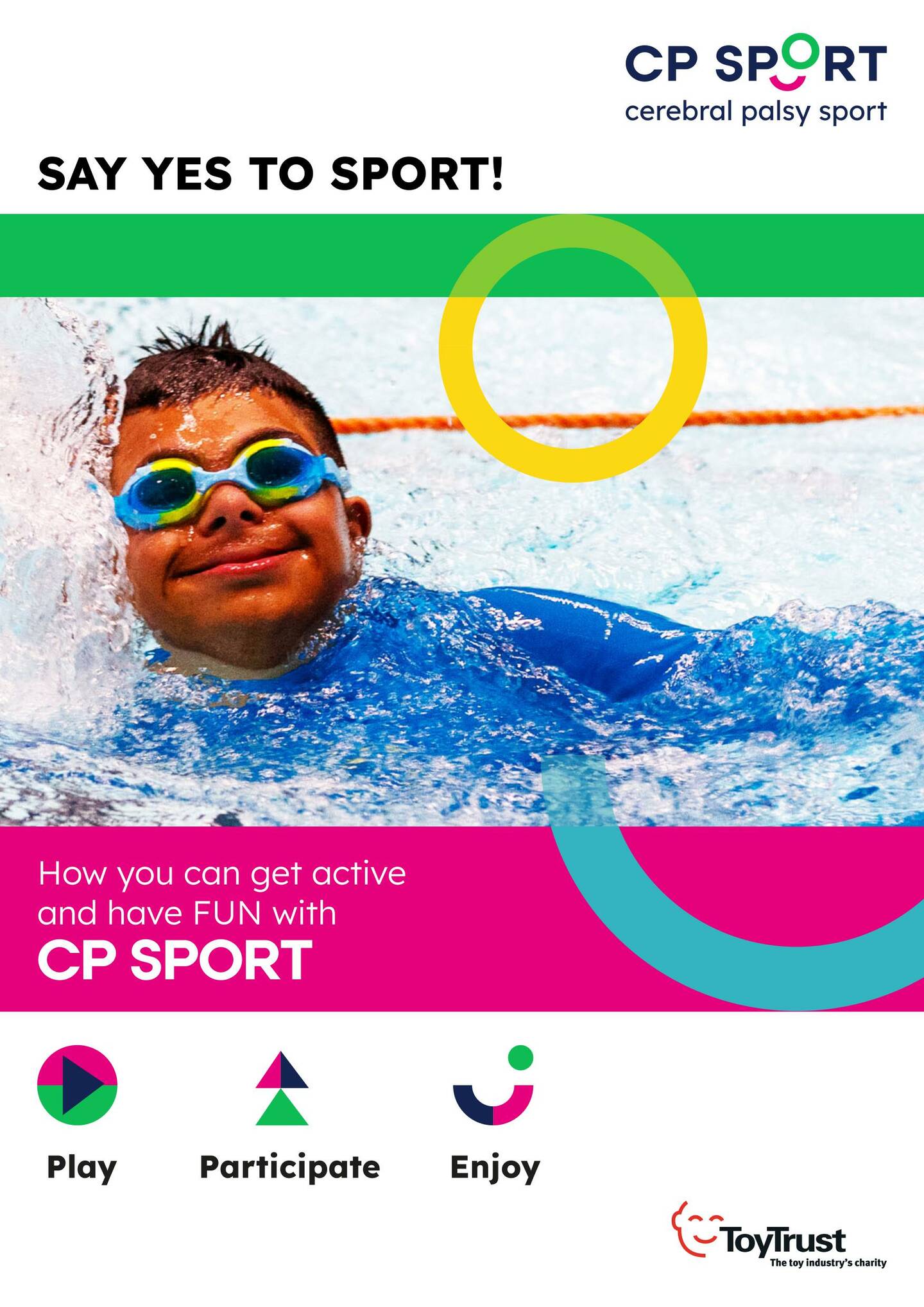 CP Sport 'Say Yes to Sport' cover showing a boy swimming.