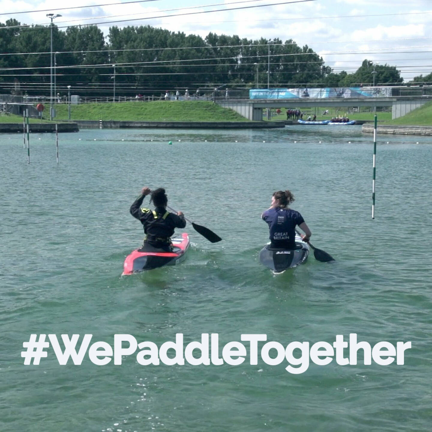 Two people canoeing. 