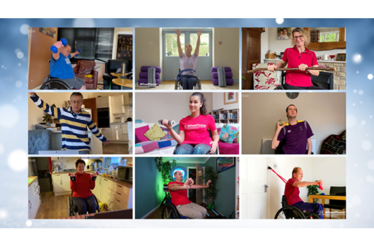 Collage of various disabled fitness instructors leading exercise classes on Zoom 