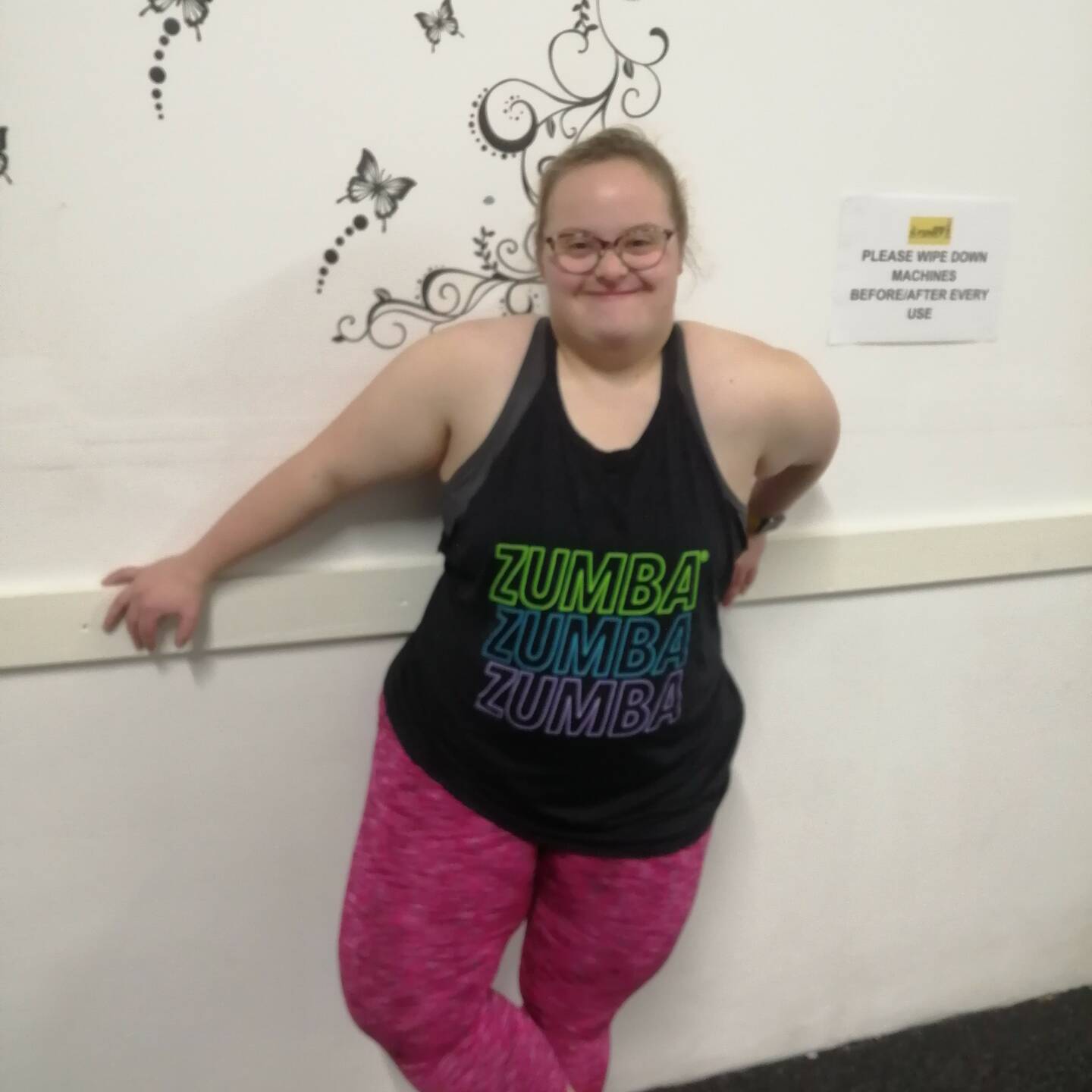 Hannah in her Zumba outfit