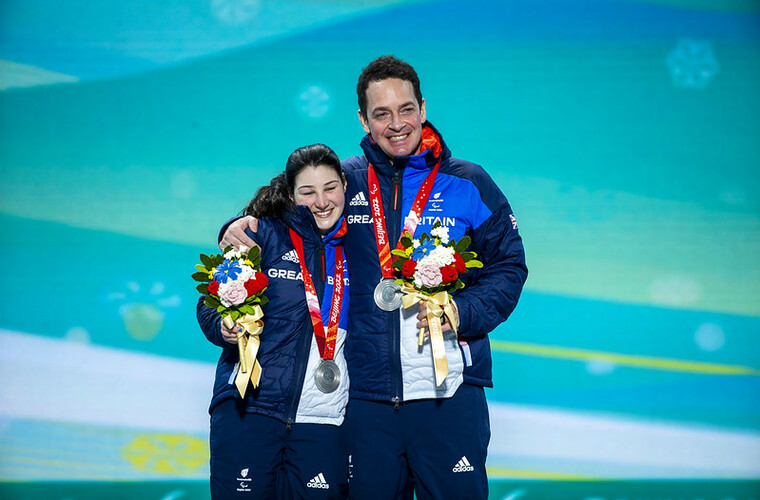 Menna Fitzpatrick and Gary Smith Super-G VI medal ceremony 