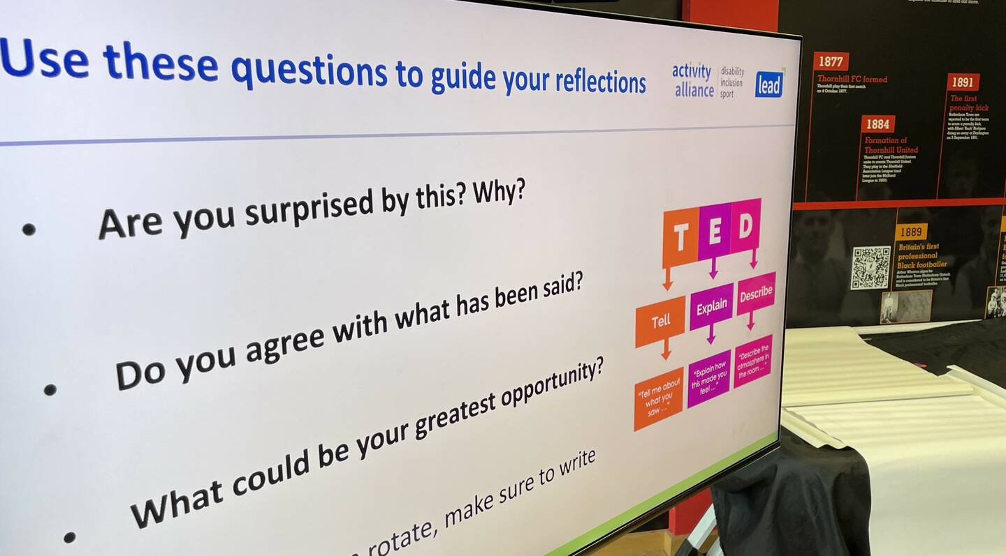 A screen showing 3 questions from the leading inclusion workshop.