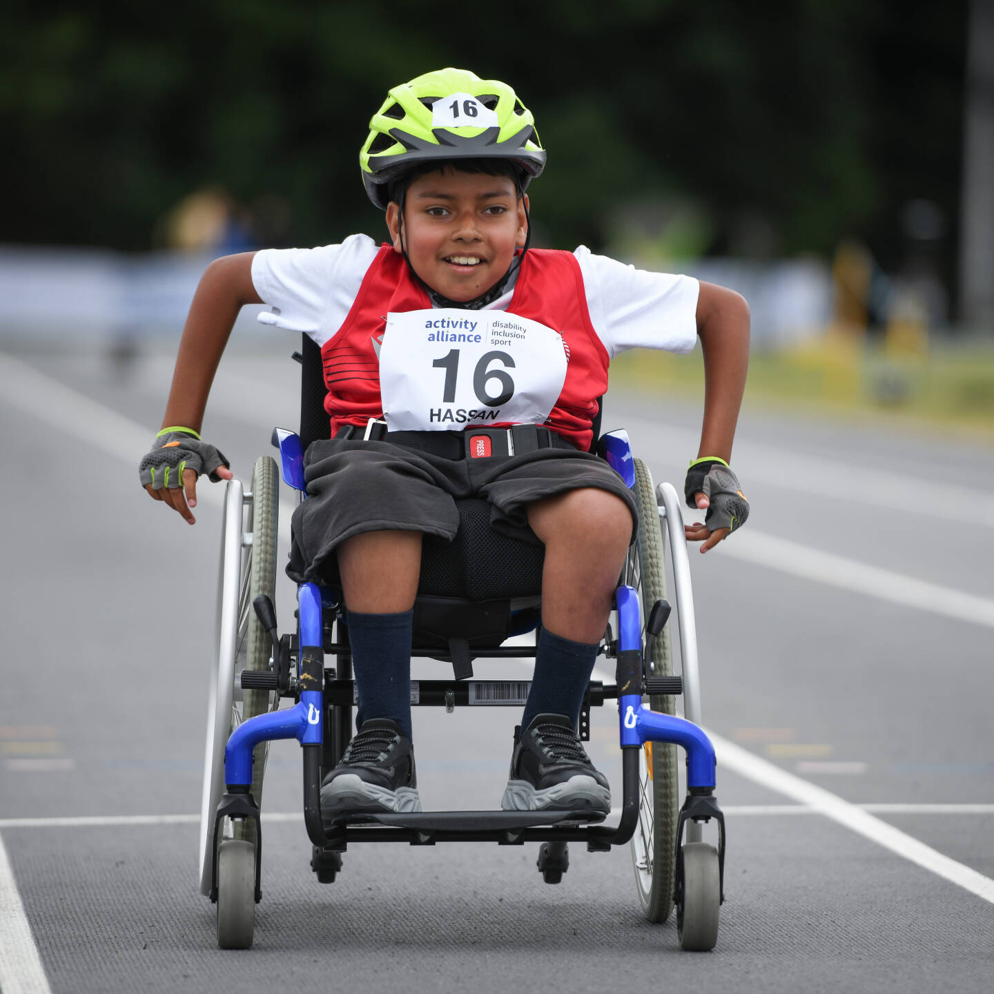 A wheelchair athlete taking part in a competitive race