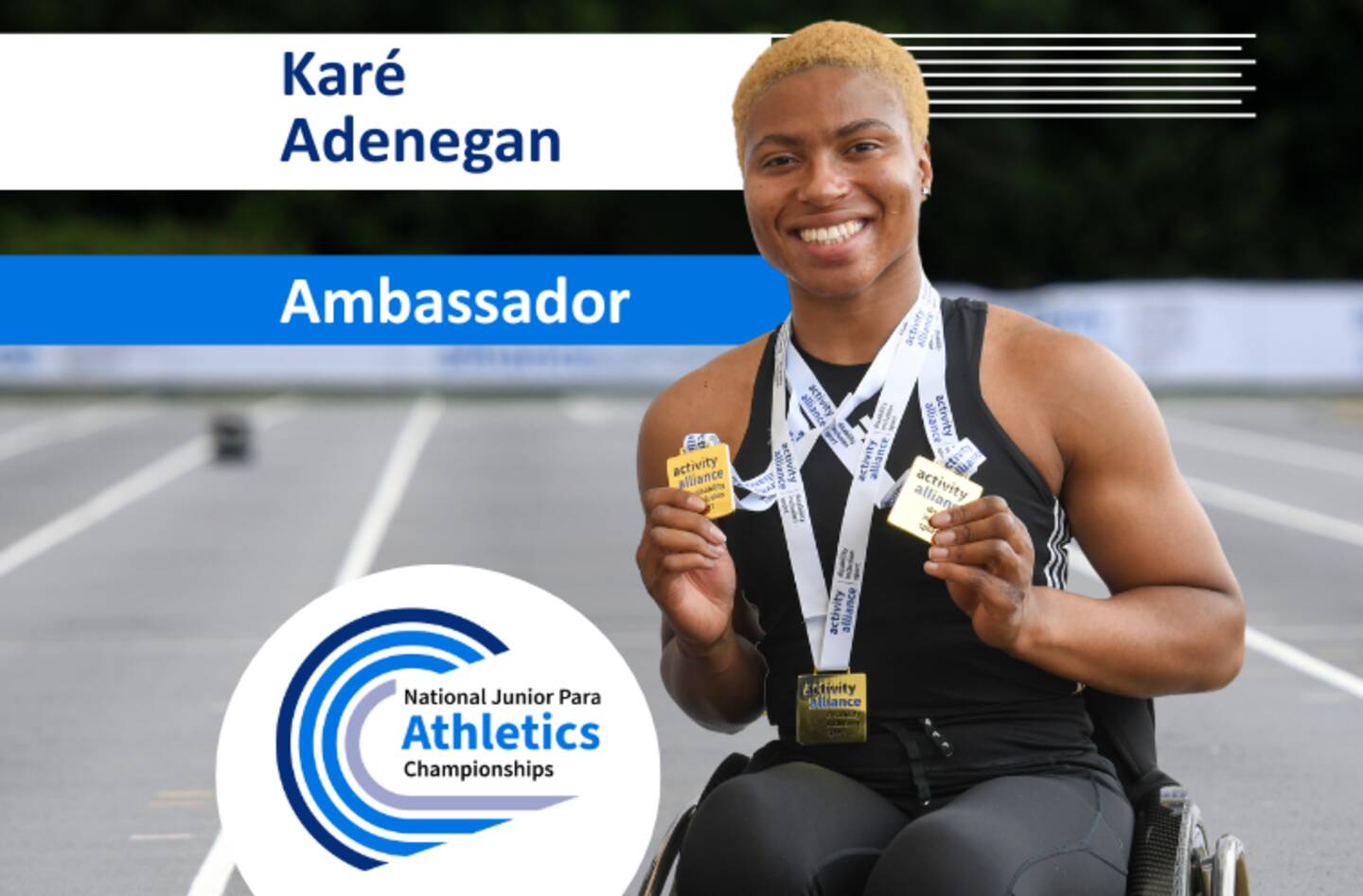 An image of Kare Adenegen with the words Ambassador.