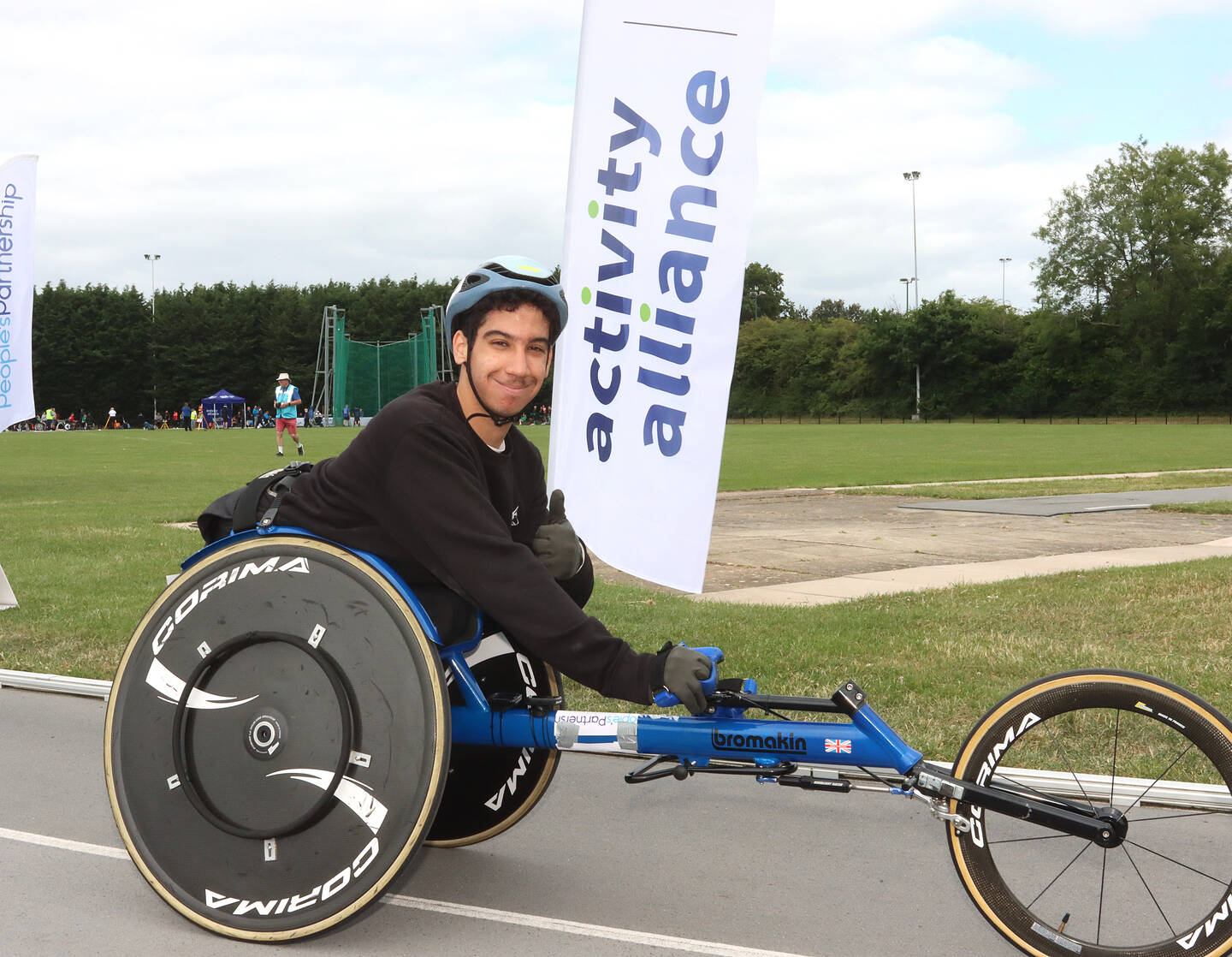 A wheelchair athlete about to race